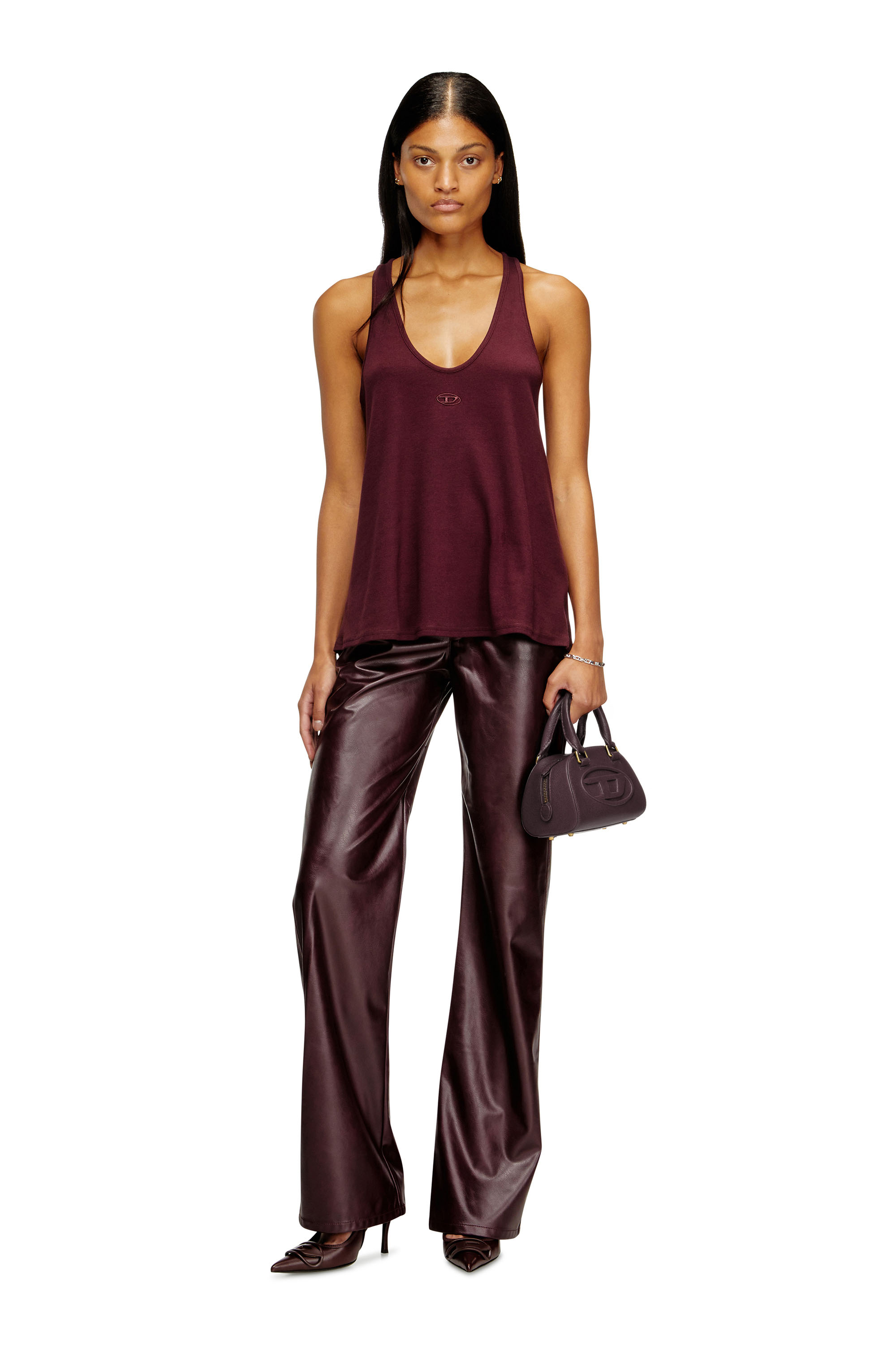 Diesel - 1DR DOME CROSSBODY, Woman's 1DR Dome-Mini bowling bag in burgundy leather in Burgundy - 6