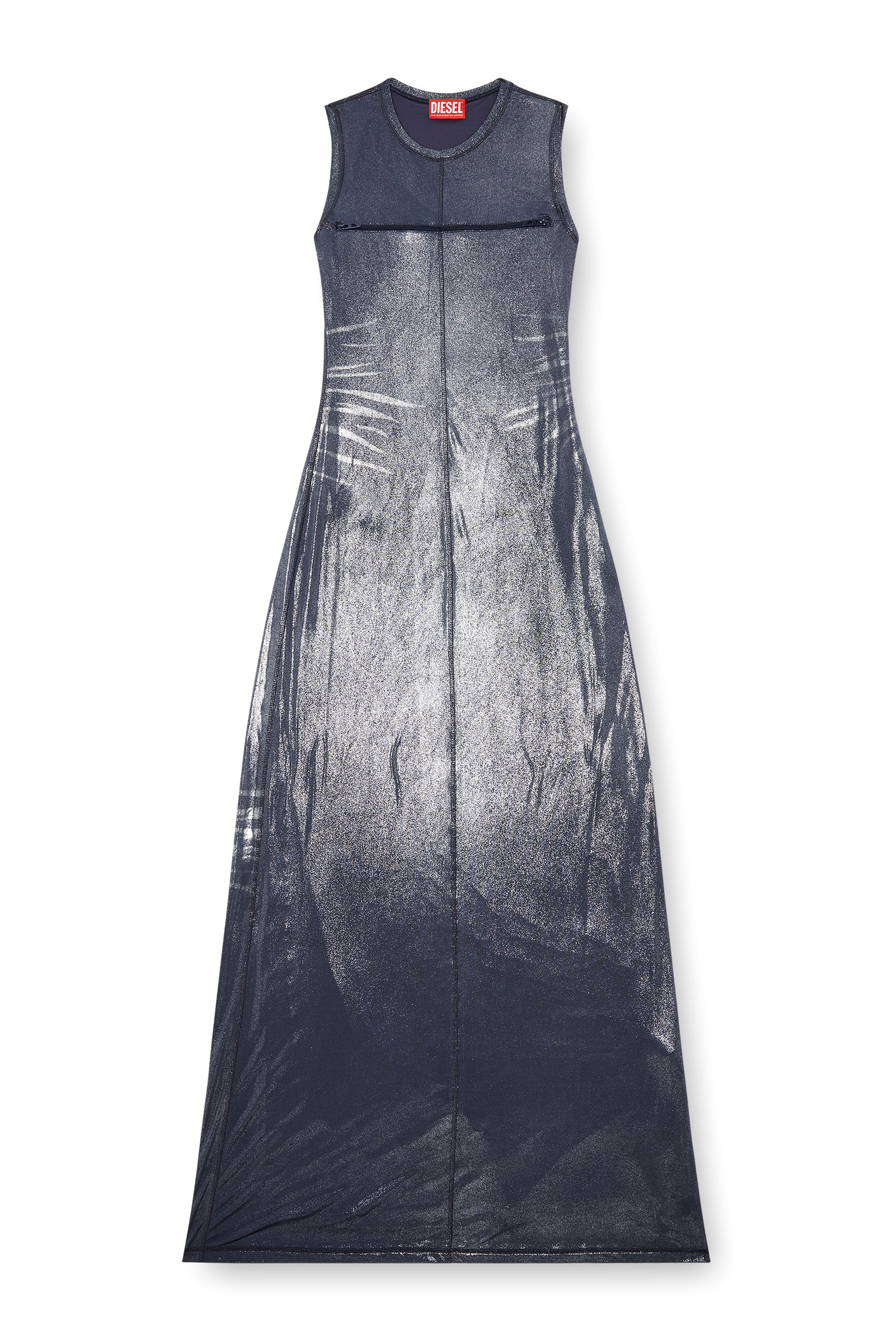Diesel - D-VETY, Woman Long metallic dress with zip details in Blue - Image 4