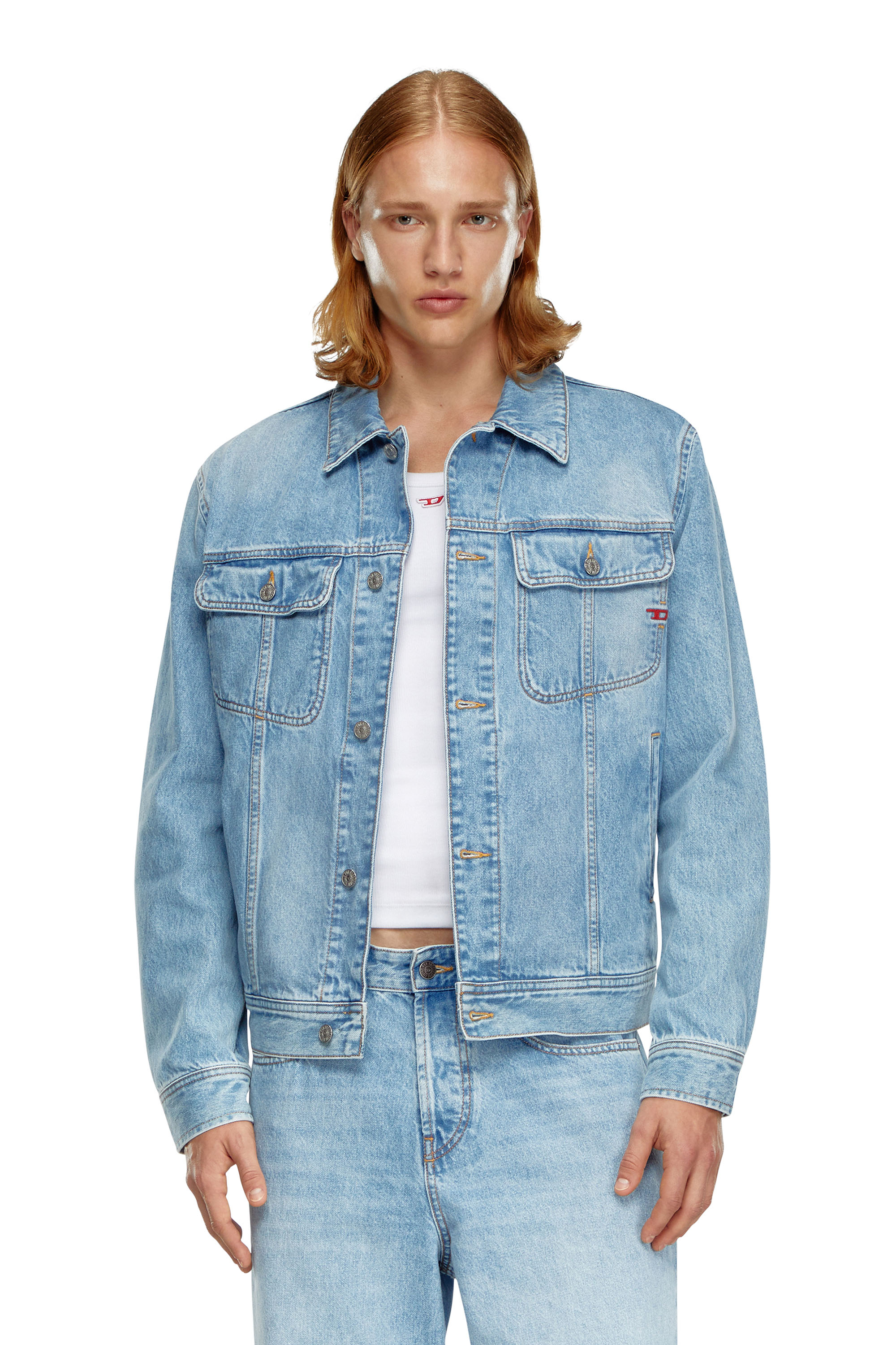 Diesel - D-BARCY, Man's Regular-fit trucker jacket in Light Blue - 3