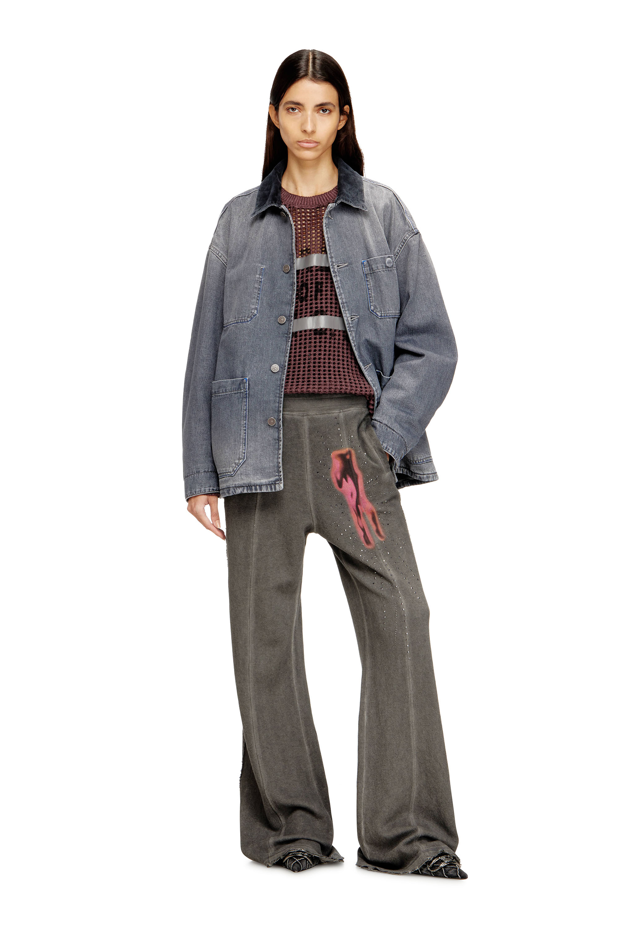 Diesel - D-STACK-U-L, Unisex's Utility-style denim jacket with contrasting collar in Grey - 4