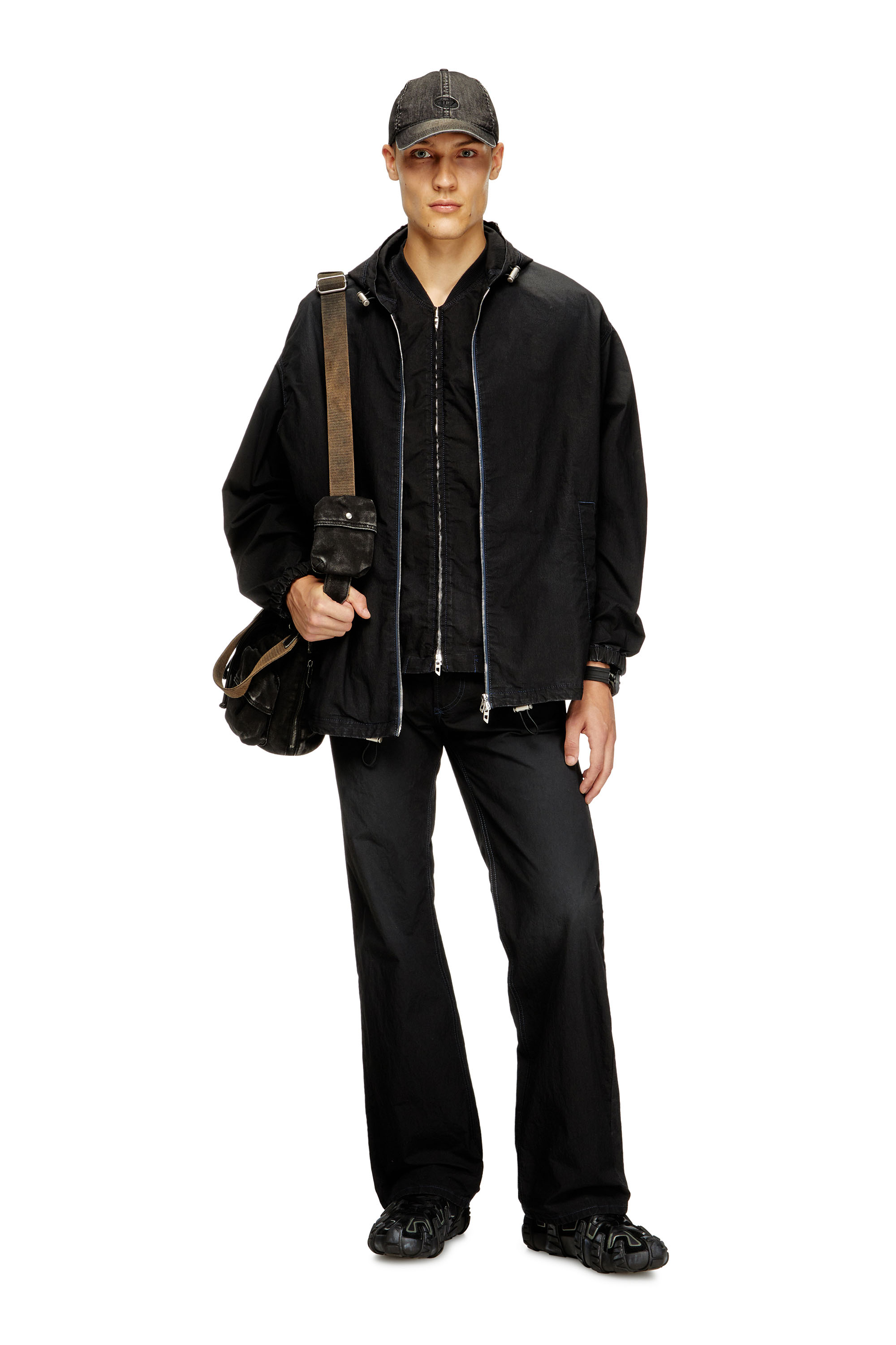 Diesel - D-WYNNY JOGG, Man's Hooded technical JoggJeans jacket in Black - 1