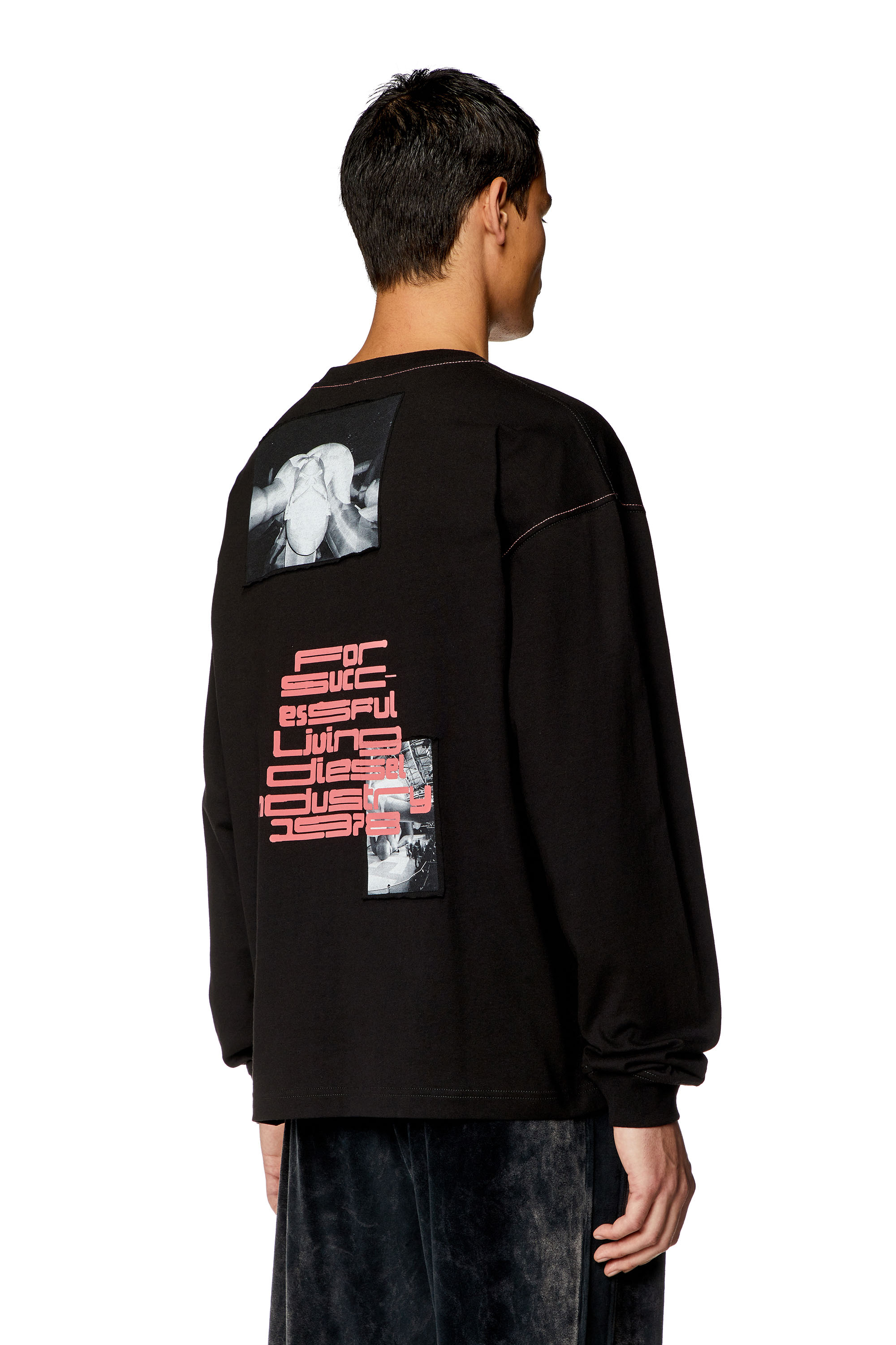 Diesel - T-BOXT-LS-N, Man Long-sleeve T-shirt with raw-cut patches in Black - Image 4