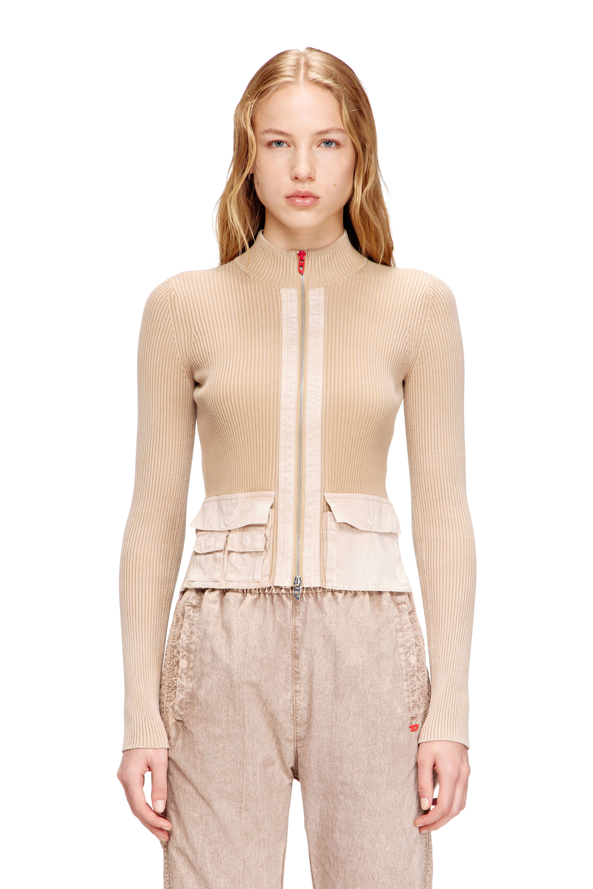 Diesel - M-MELISSA, Woman's Zip-up cardigan with denim cargo pockets in null - 3