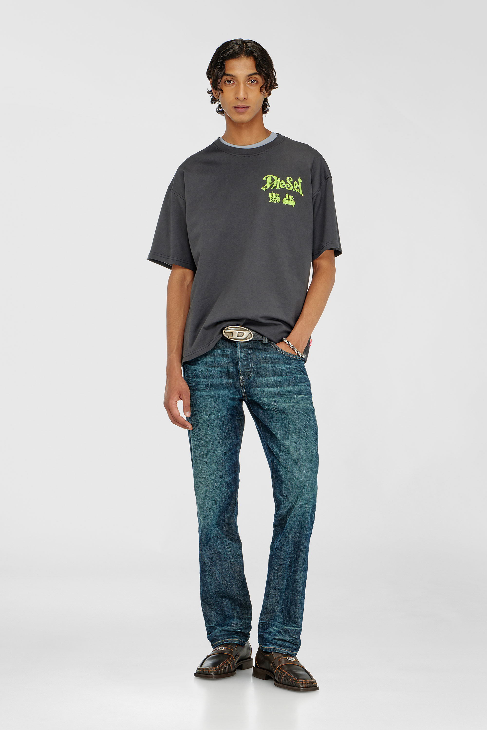 Diesel - T-BOXT-AA2, Man's Cotton T-shirt with flock graphic in Dark grey - 2