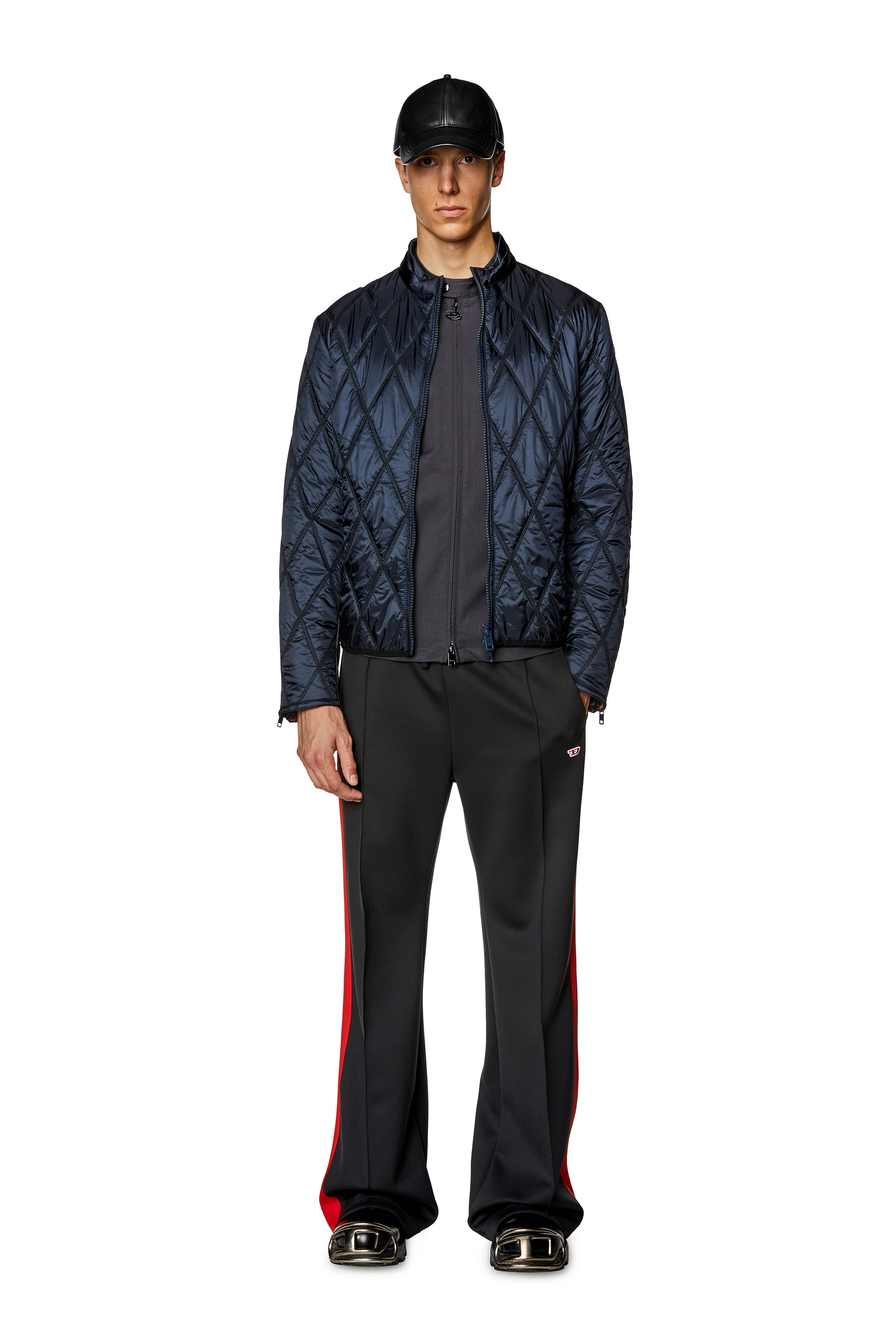 Diesel - J-NIEL, Man's Mock-neck jacket in quilted nylon in Blue - 1
