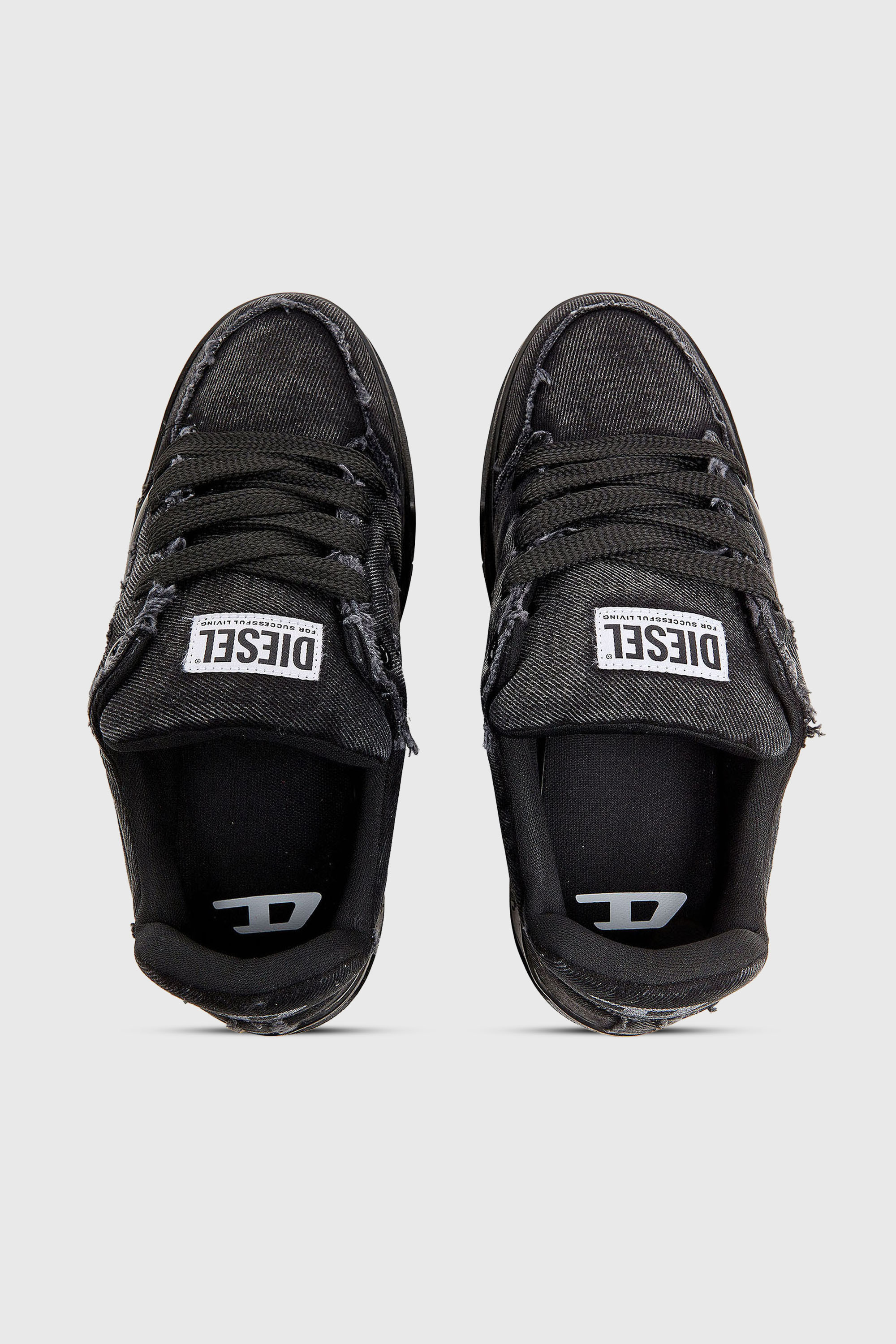 Diesel - S-D-OLLIE LOW, Man's S-D-Ollie - Sneakers in frayed denim e leather in Black - 4