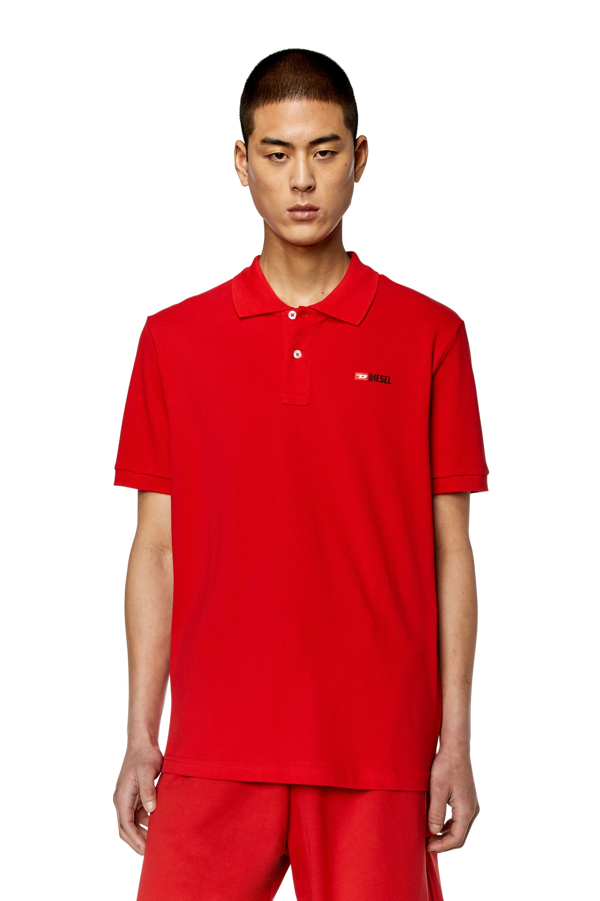 Diesel - T-SMITH-DIV, Man Polo shirt with high-density logo print in Red - Image 1