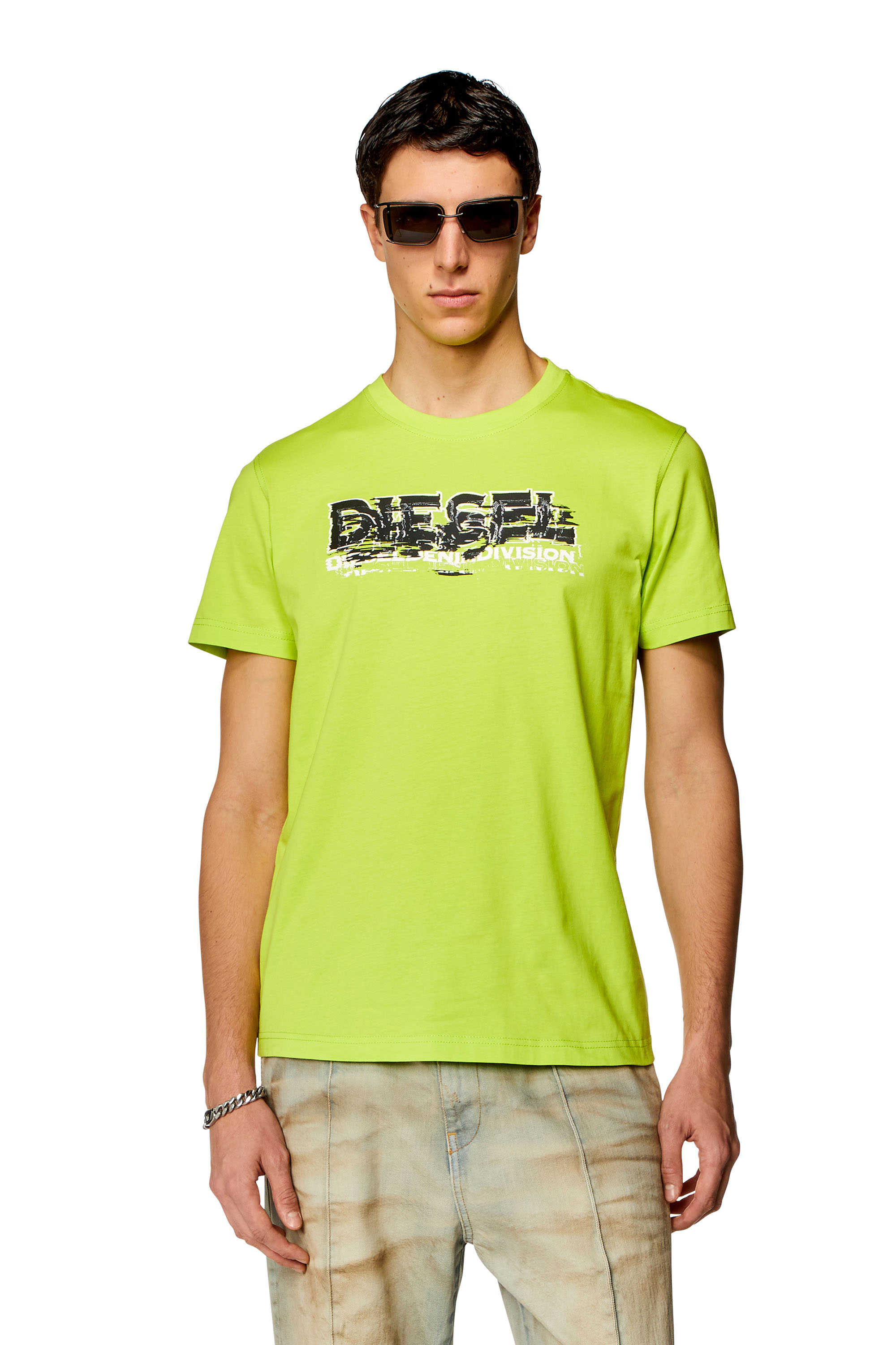Diesel - T-DIEGOR-K70, Man T-shirt with glitchy logo in Green - Image 1