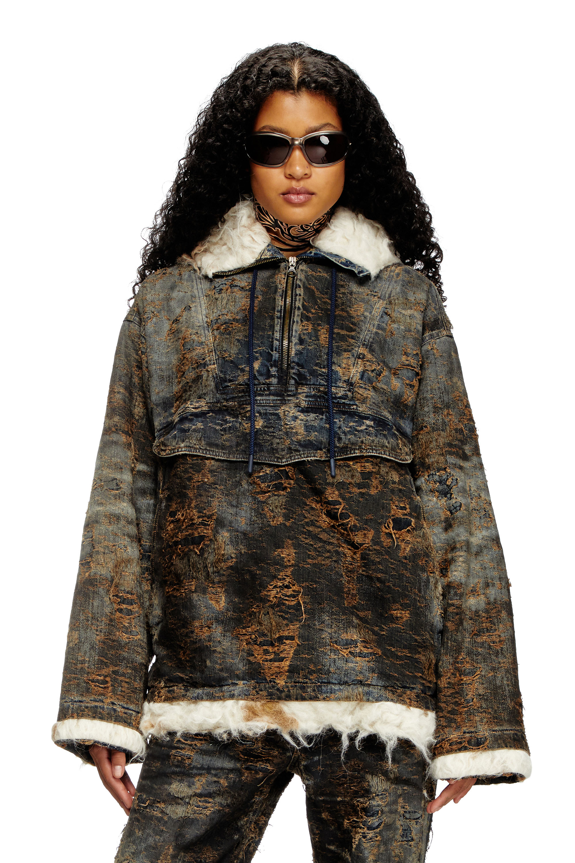 Diesel - D-ARAK-FSF, Unisex's Anorak in coated jacquard denim in Black/Brown - 5