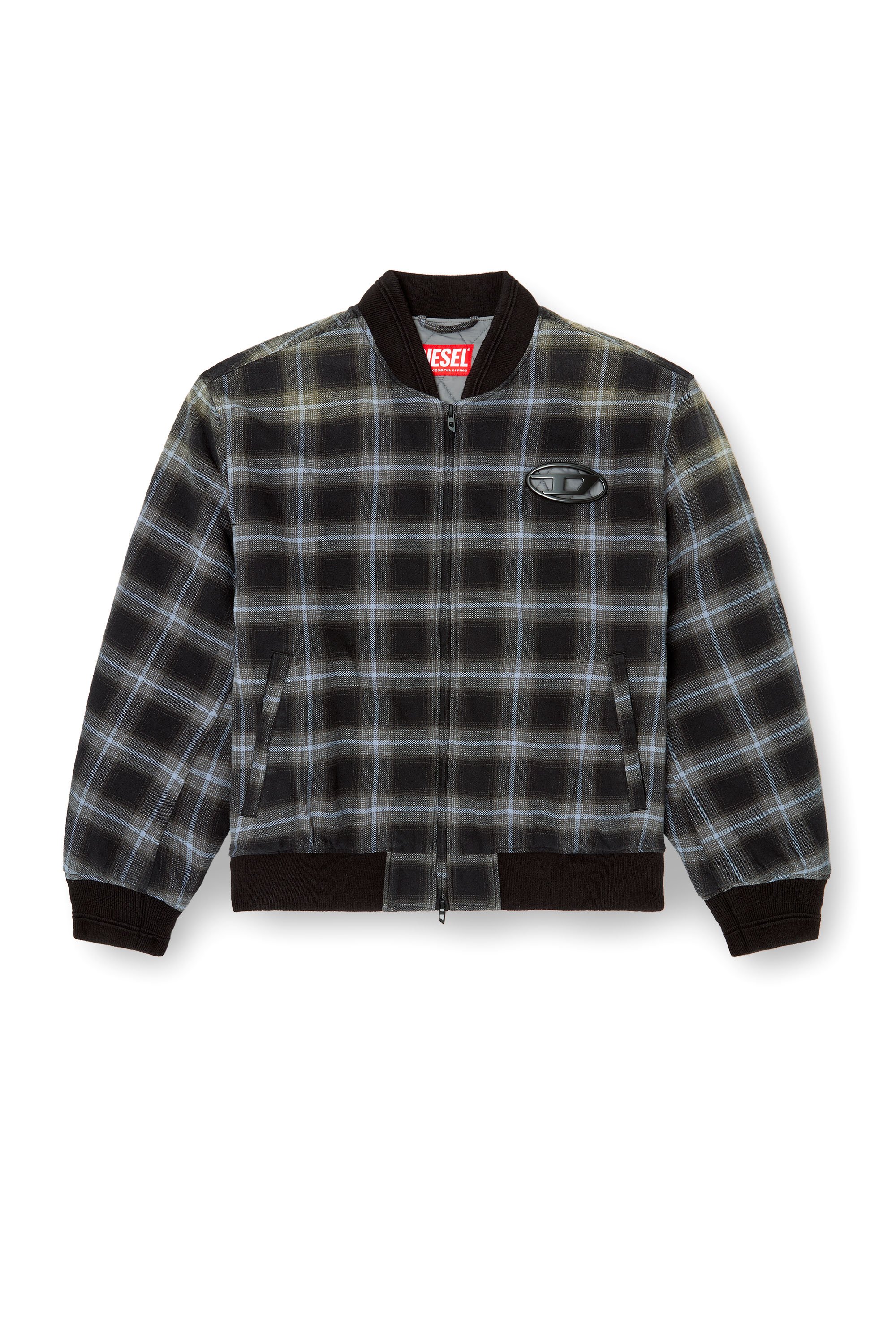 Diesel - J-SAINT, Man's Padded bomber jacket in check flannel in Black/Blue - 3