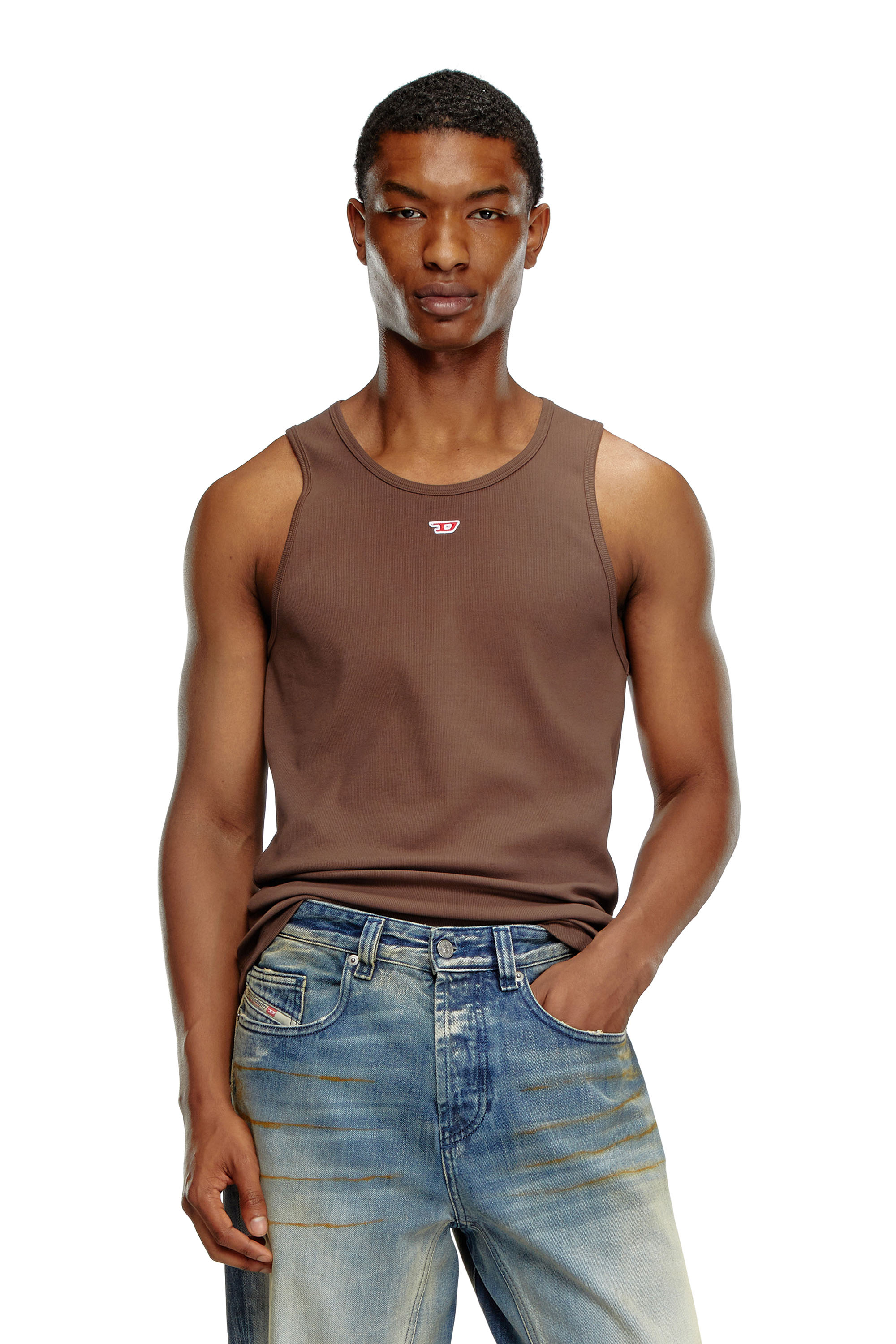 Diesel - T-LIFTY-D, Man's Tank top with mini D logo patch in Brown - 1