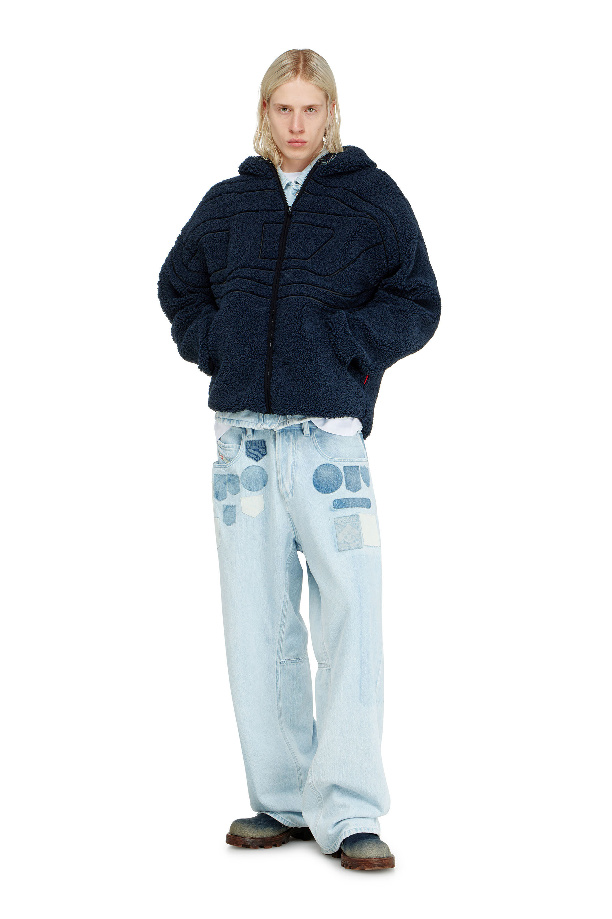 Diesel - S-ZAT, Man's Teddy hoodie sweatshirt in Dark Blue - 2