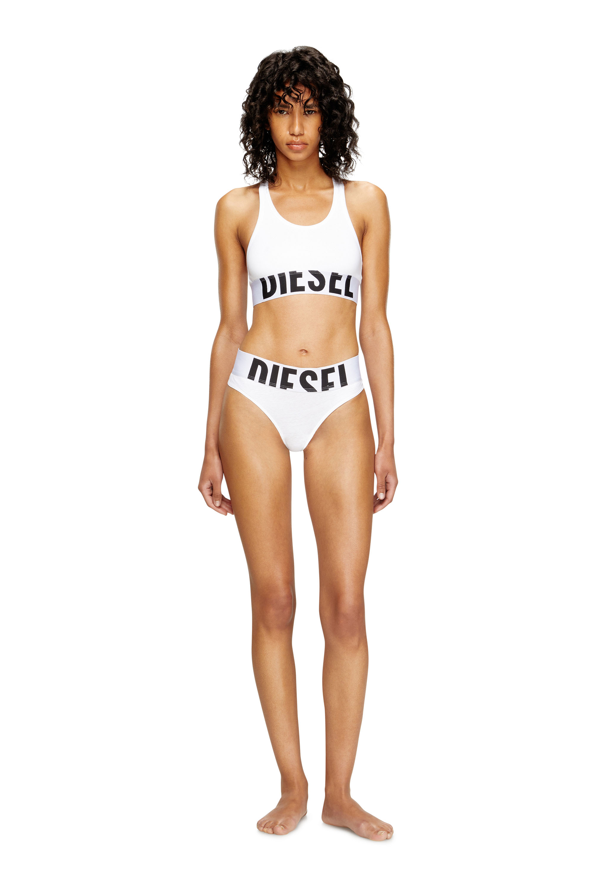 Diesel - UFSB-COTTON-RACE-BRALETTE-XL, Woman's Sports bra with cut-off logo in White - 1