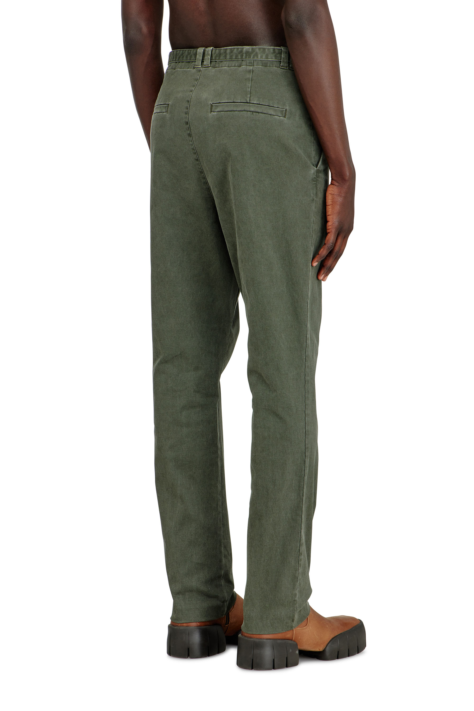 Diesel - P-NEDAR-CO, Man's Coated cotton-twill pants with biker strap in Green - 4