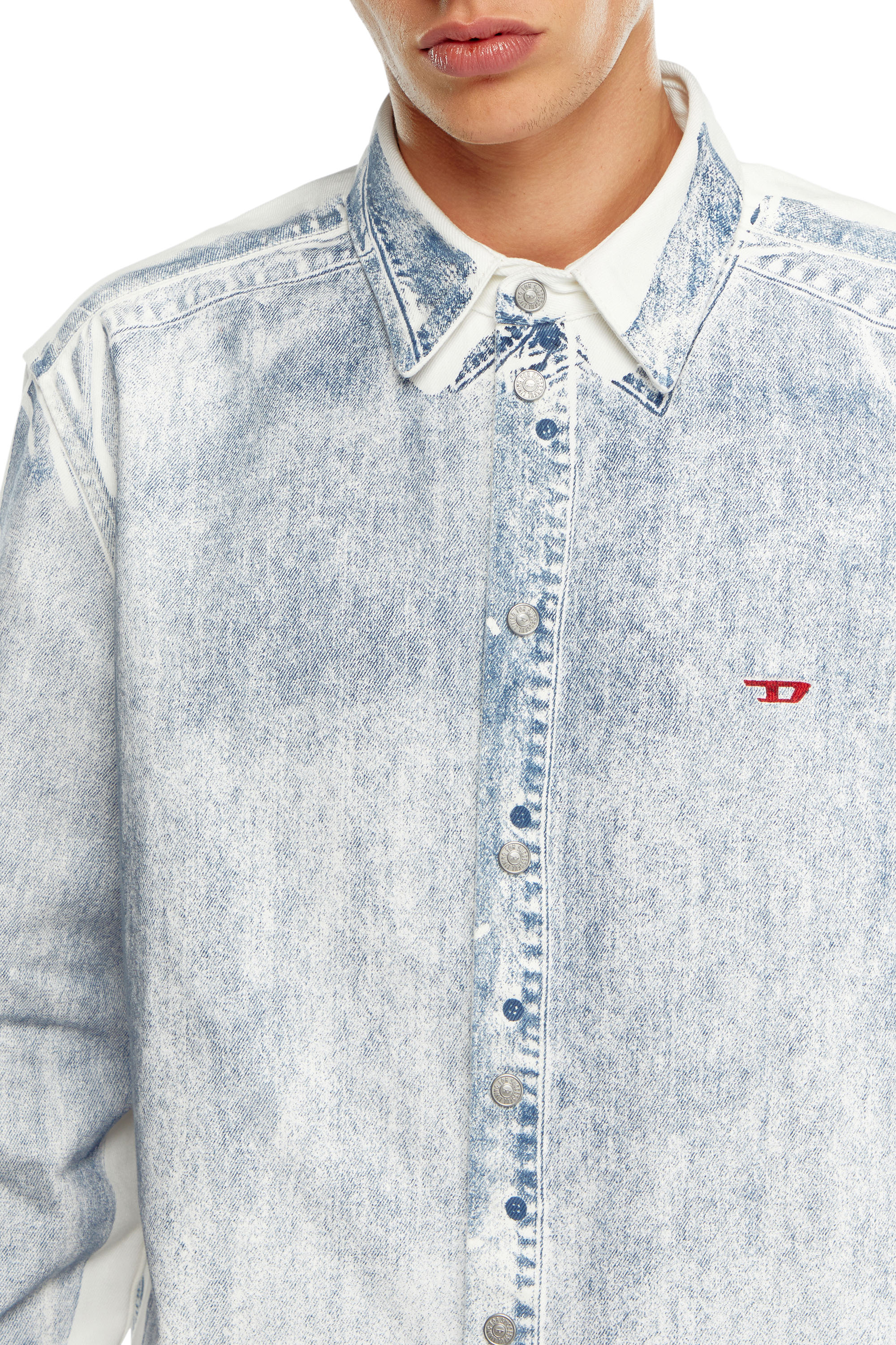 Diesel - D-SIMPLY-OVER-S, Man Denim shirt with trompe l'oeil print in Multicolor - Image 5
