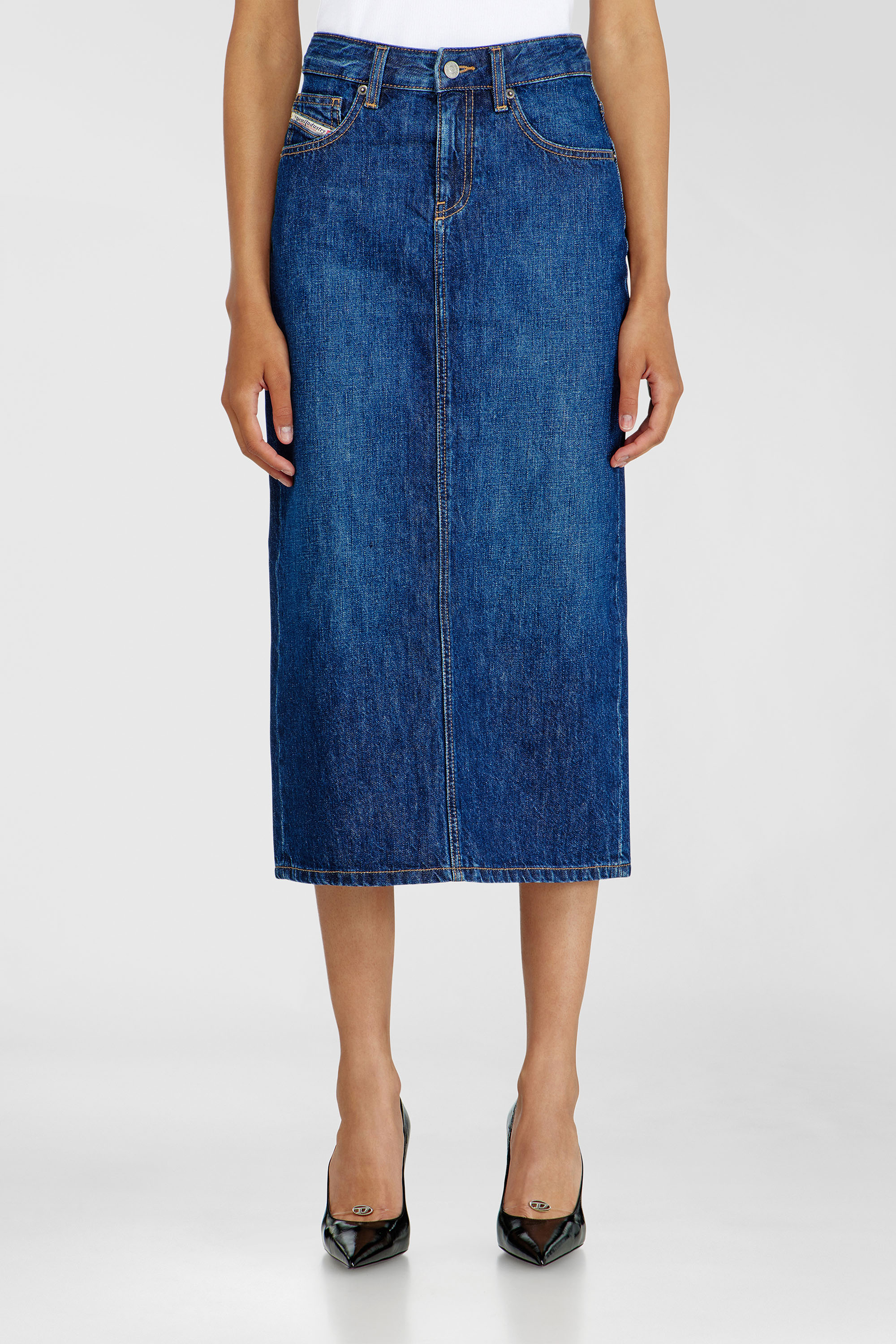 Diesel - DE-SKYE-D, Woman's Denim midi skirt in Medium blue - 1