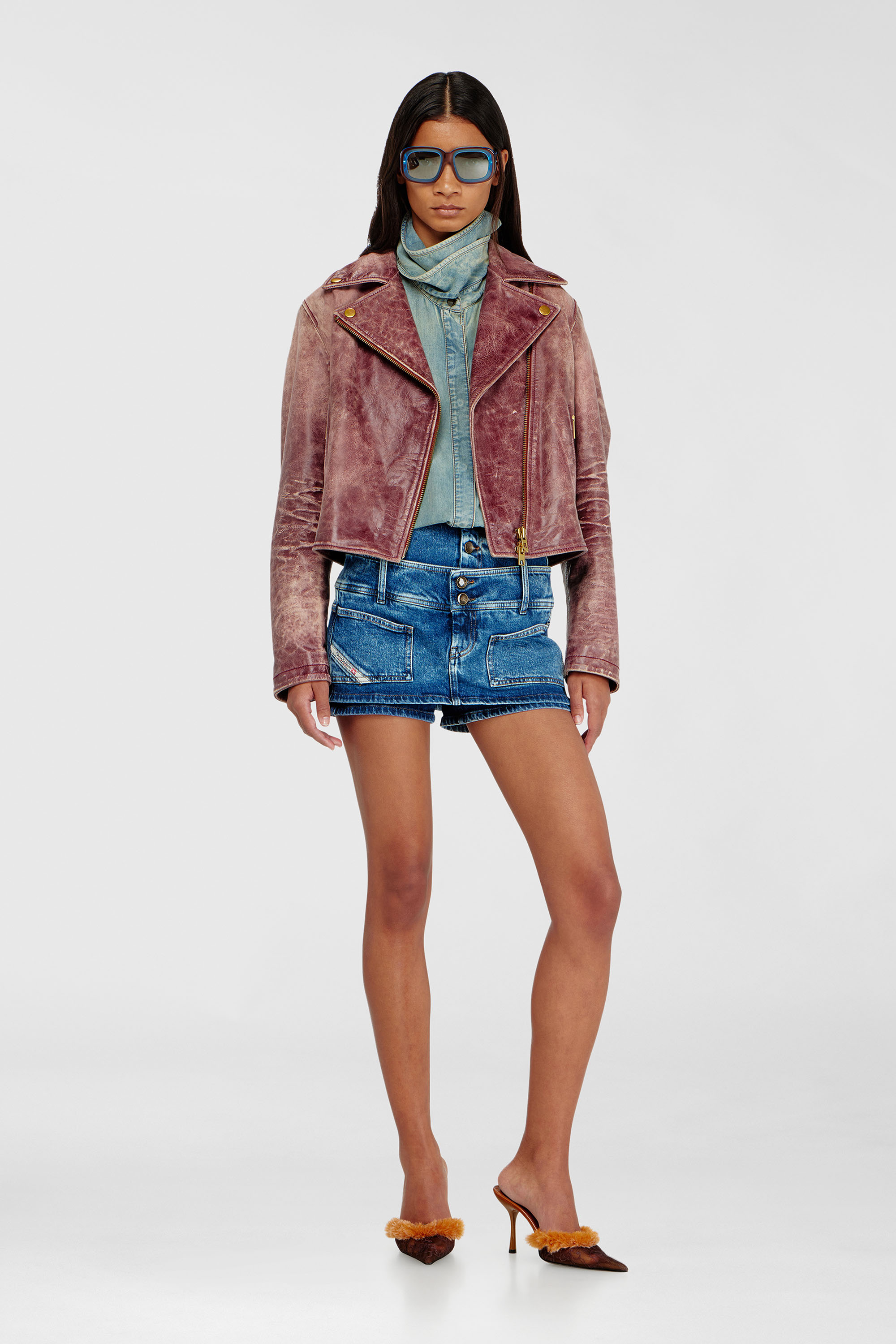 Diesel - DE-CORIVA-S, Woman's Denim mini skort with double waist in Medium blue - 1