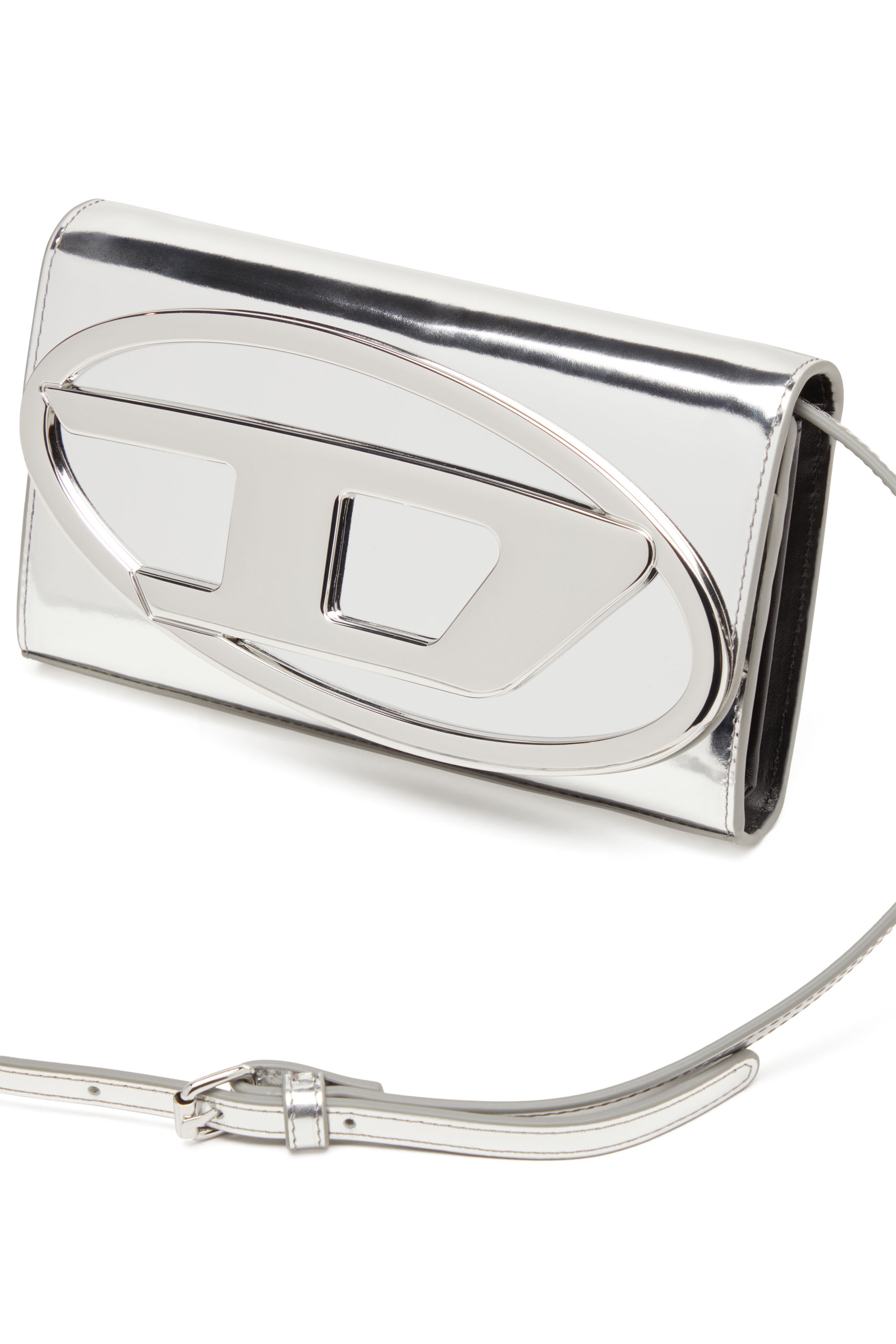 Diesel - 1DR WALLET STRAP, Woman Wallet bag in mirrored leather in Silver - Image 5