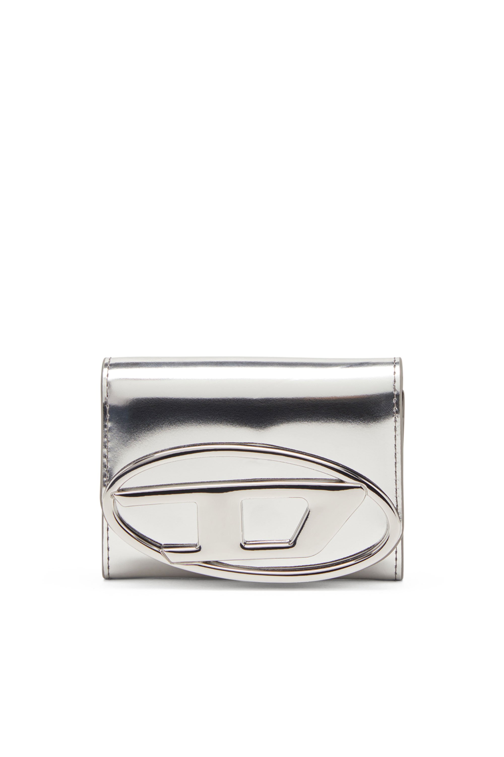 Diesel - 1DR CARD HOLDER BI-FOLD ZIP III, Woman Bi-fold card holder in mirrored leather in Silver - Image 1