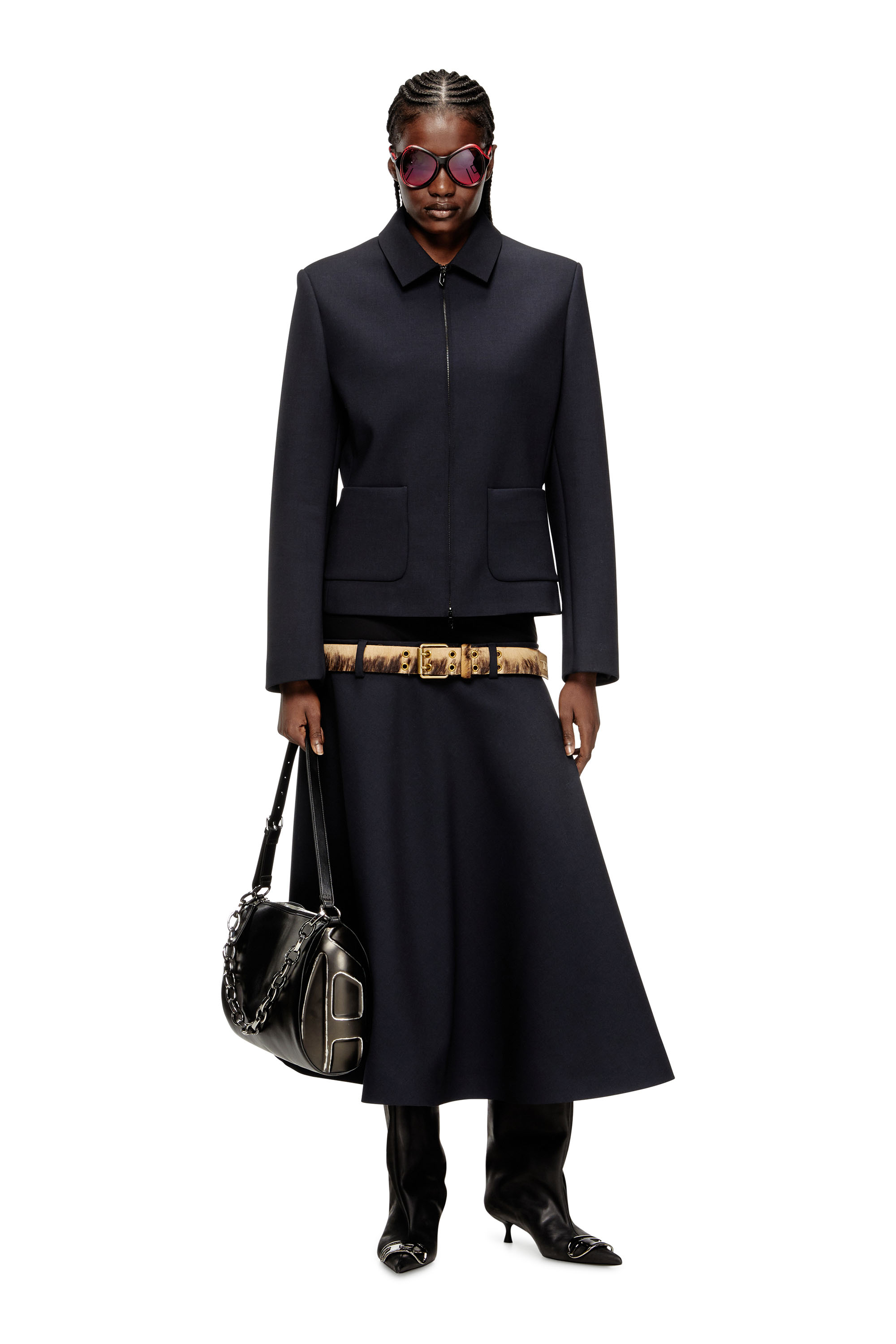 Diesel - G-CESARA-BOND, Woman's Collared jacket in neoprene-bonded fabric in Dark Blue - 1