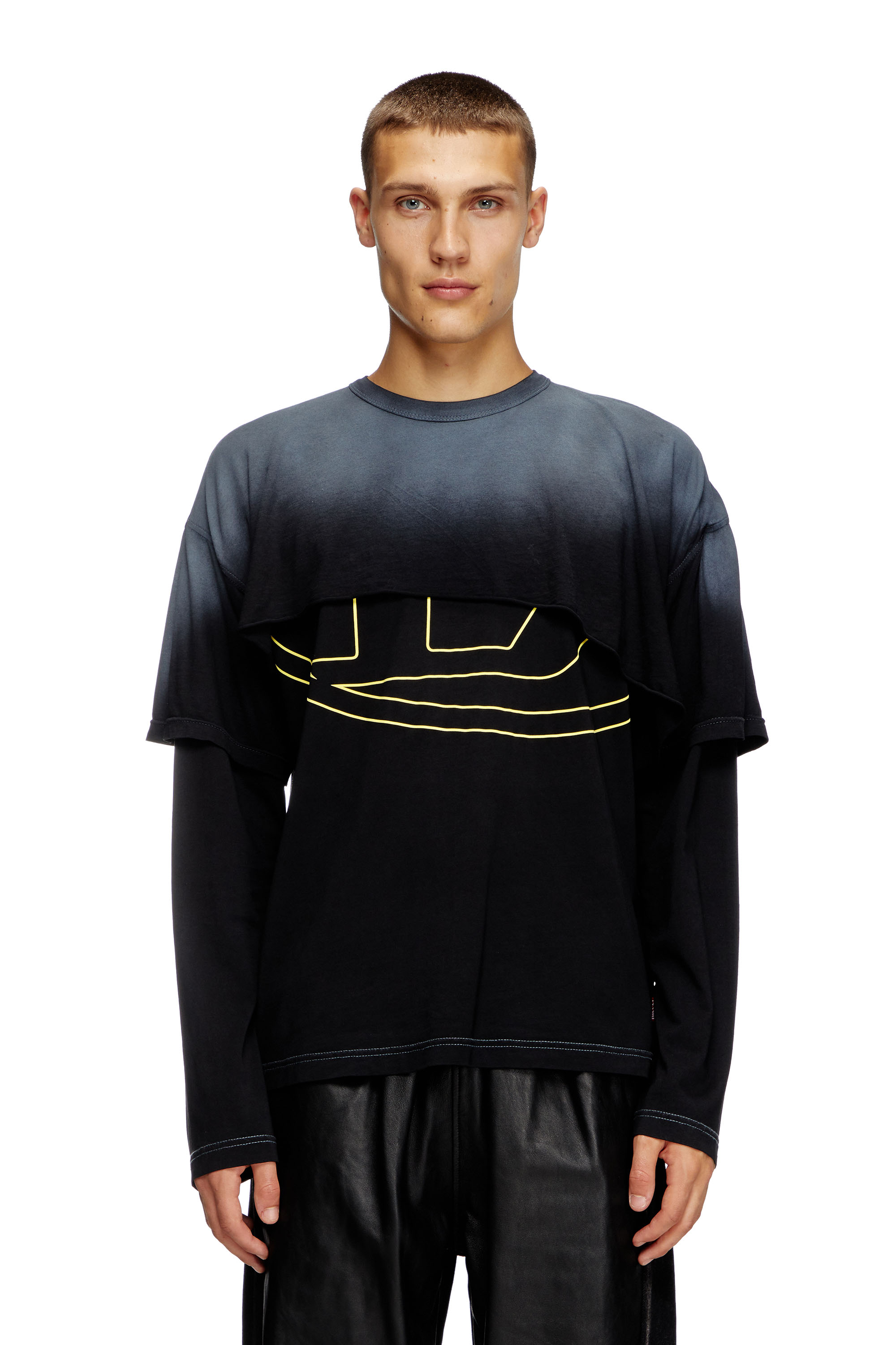 Diesel - T-BESH-CUT, Man's Destroyed layered long-sleeve T-shirt in Black - 1