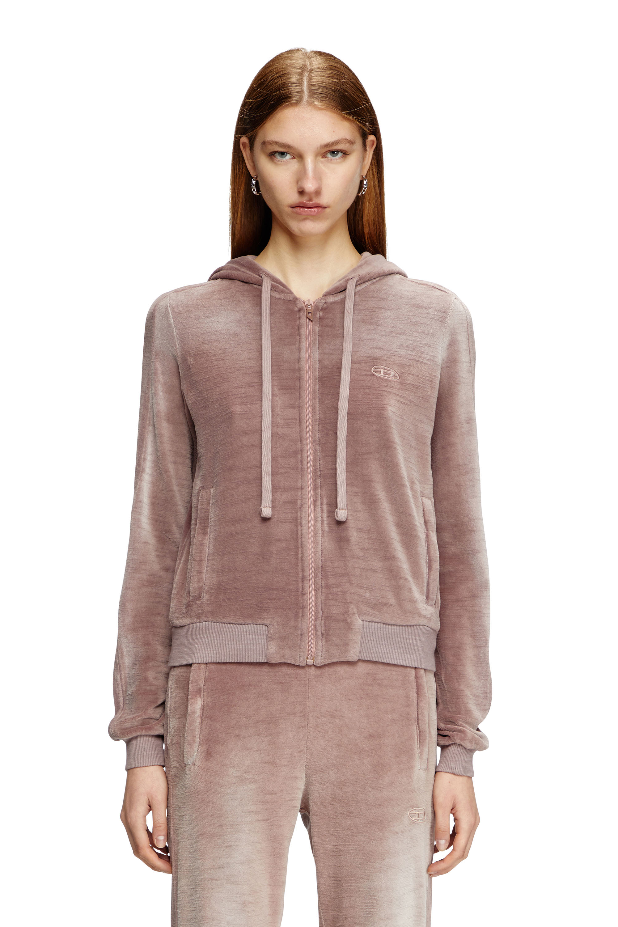 Diesel - F-ELY-Q1, Woman's Zip-up hoodie in faded chenille in Pink - 1