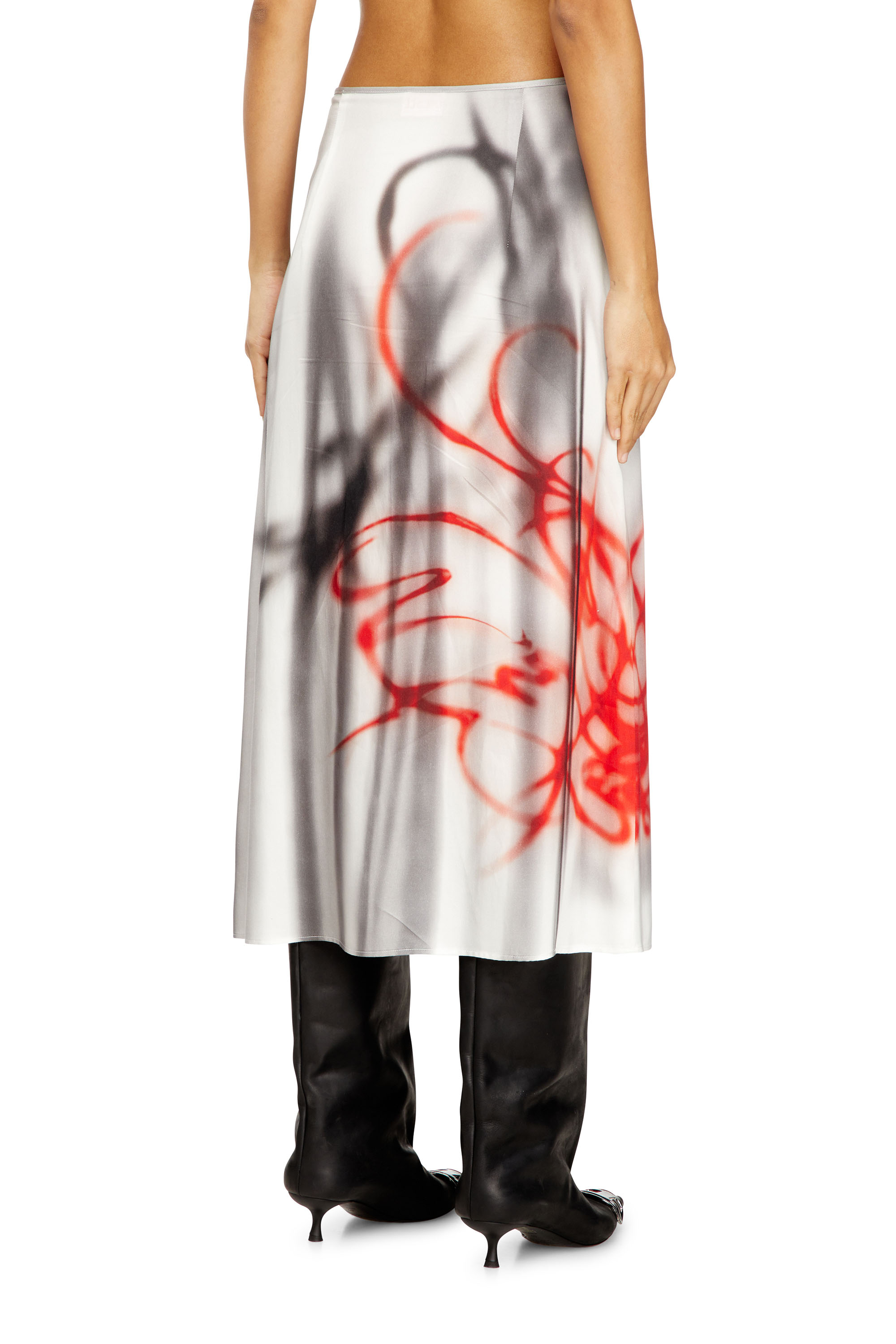Diesel - O-RCHID-S1, Woman's Satin midi skirt with graffiti print in Grey - 4