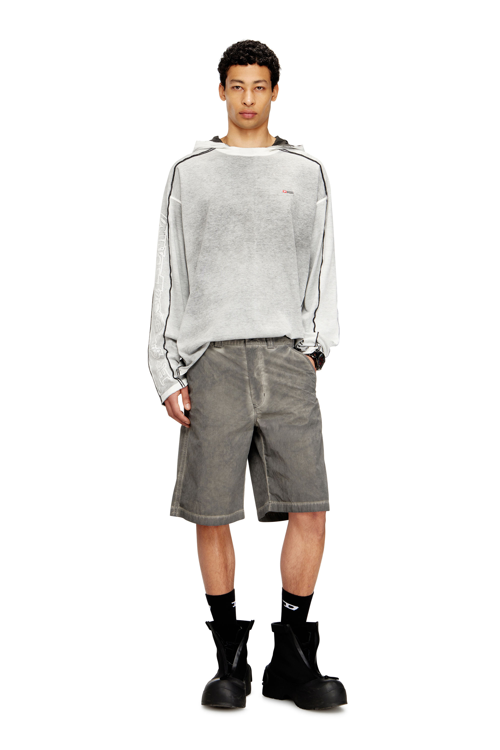 Diesel - T-RIVEN-LS-HOOD, Man's Cotton hoodie with colour spray in Grey/White - 2