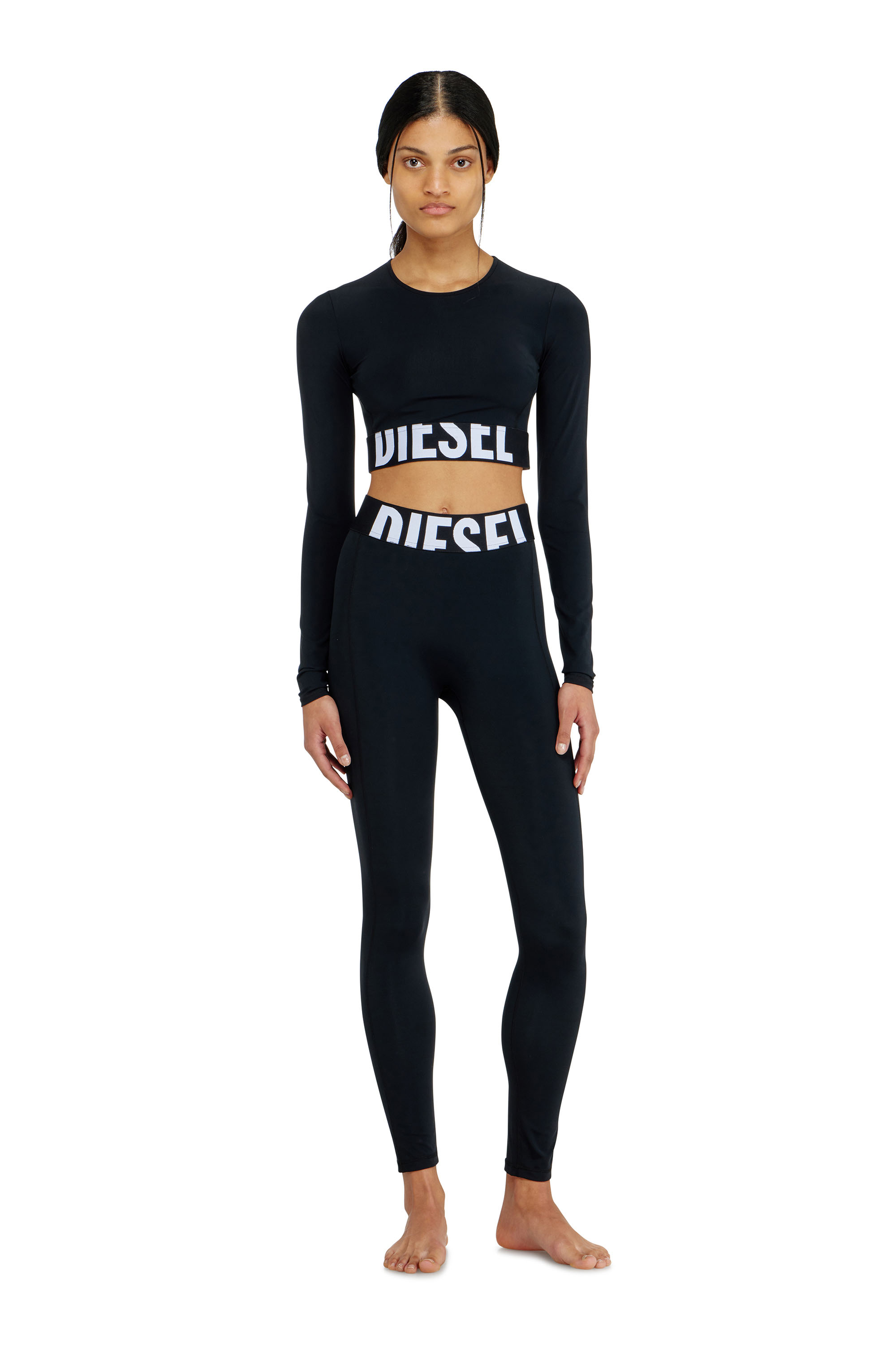 Diesel - MELISSA-D-POP, Woman's Microfibre crop top with cut-off logo in Black - 3